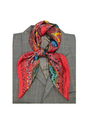 Elegant Luxury Silky Square Scarf Satin Red Tree Leaf Print Bandana Shawl Floral